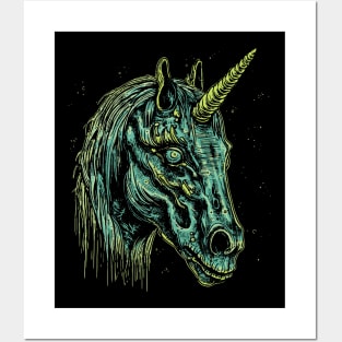 Vintage Zombie Unicorn Head Illustration - Macabre Fantasy Art Posters and Art